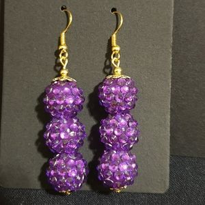 Handmade gold  purple bead earrings